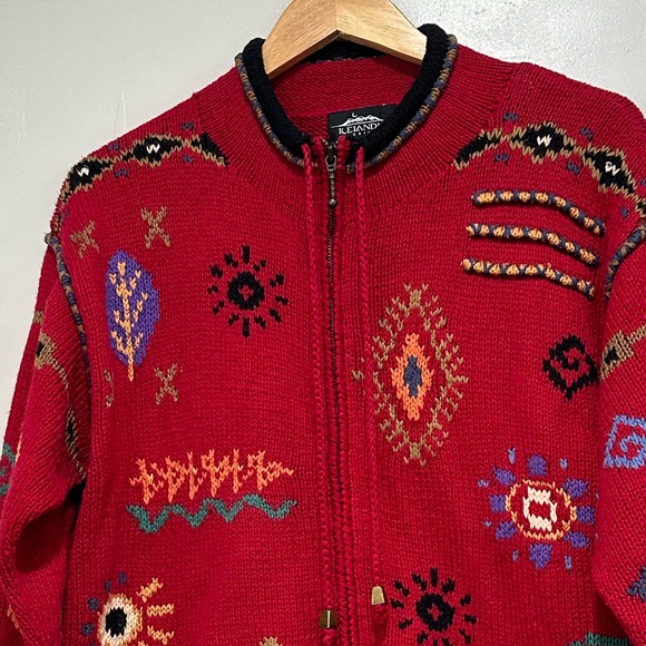 ICELANDIC Design Red 55% Hemp Cardigan Sweater Jacket Sz L - Picture 10 of 11